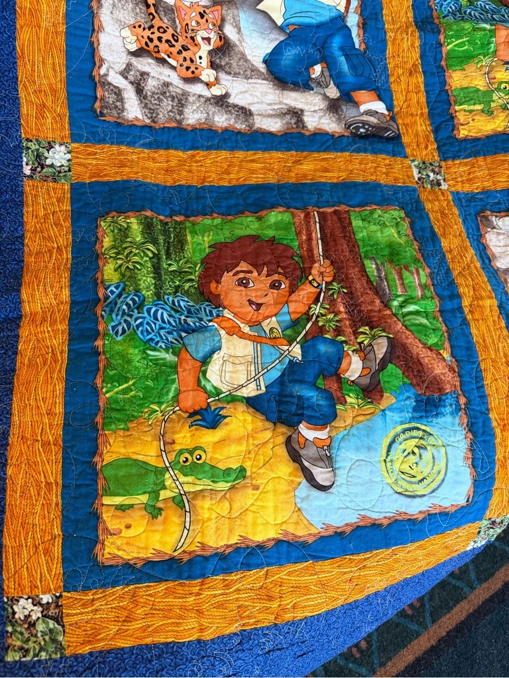 Vintage Go Diego, Kids Adventure Patchwork Throw quilt  - handmade